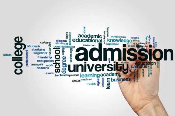 Admission word cloud concept on grey background.